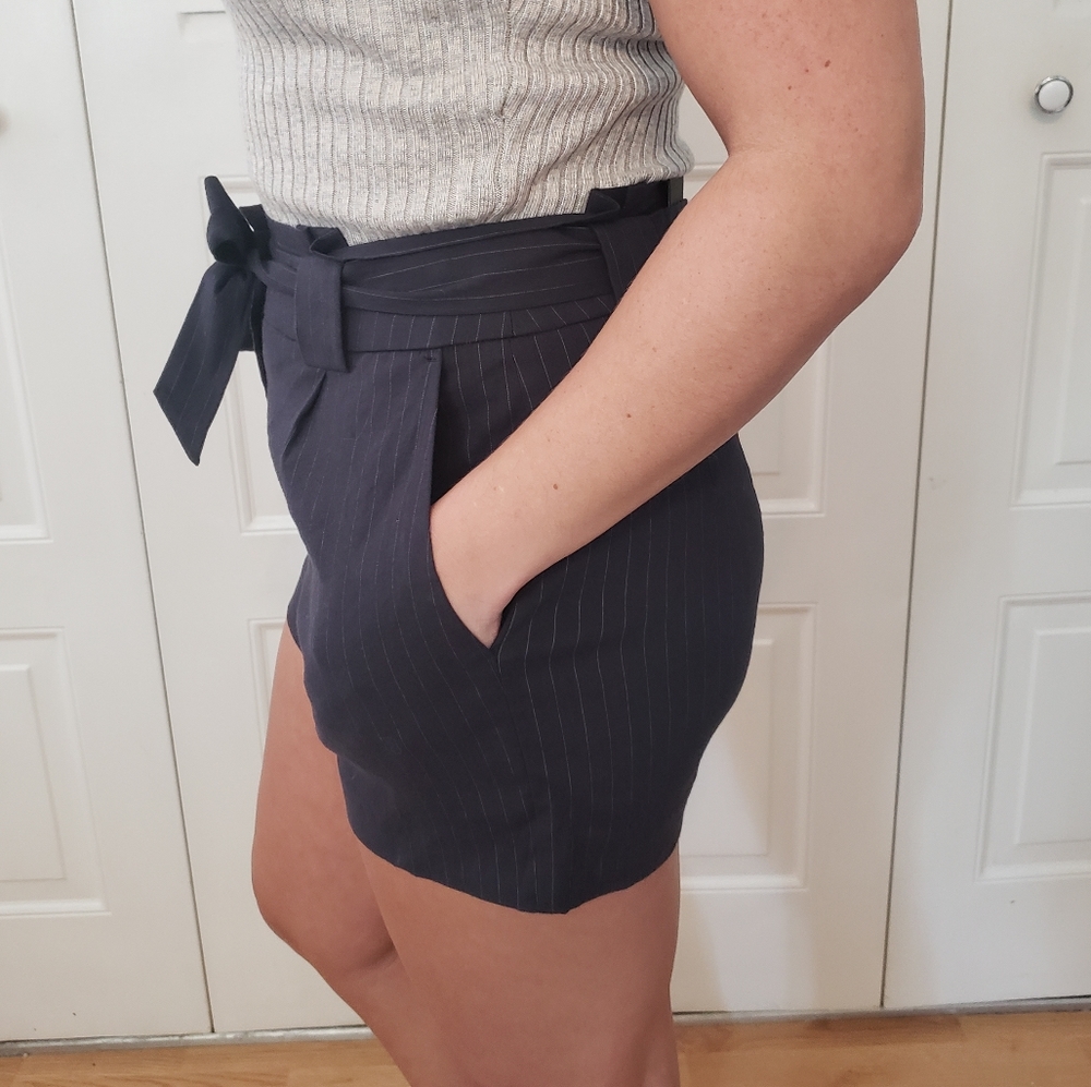 Express Navy Highrise Pin Stripe Shorts - Picture 3 of 8